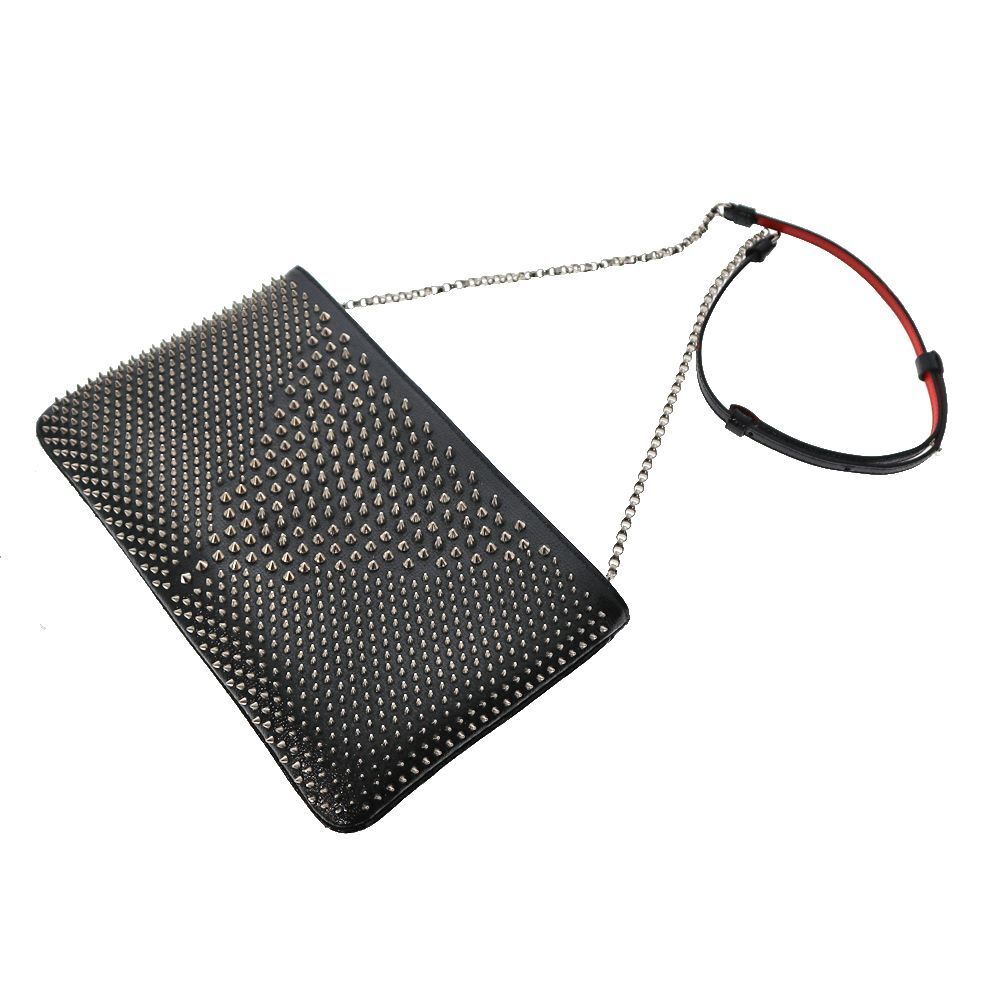 Christian Louboutin Chain Clutch Bag Leather Black Red Silver Metal Fittings